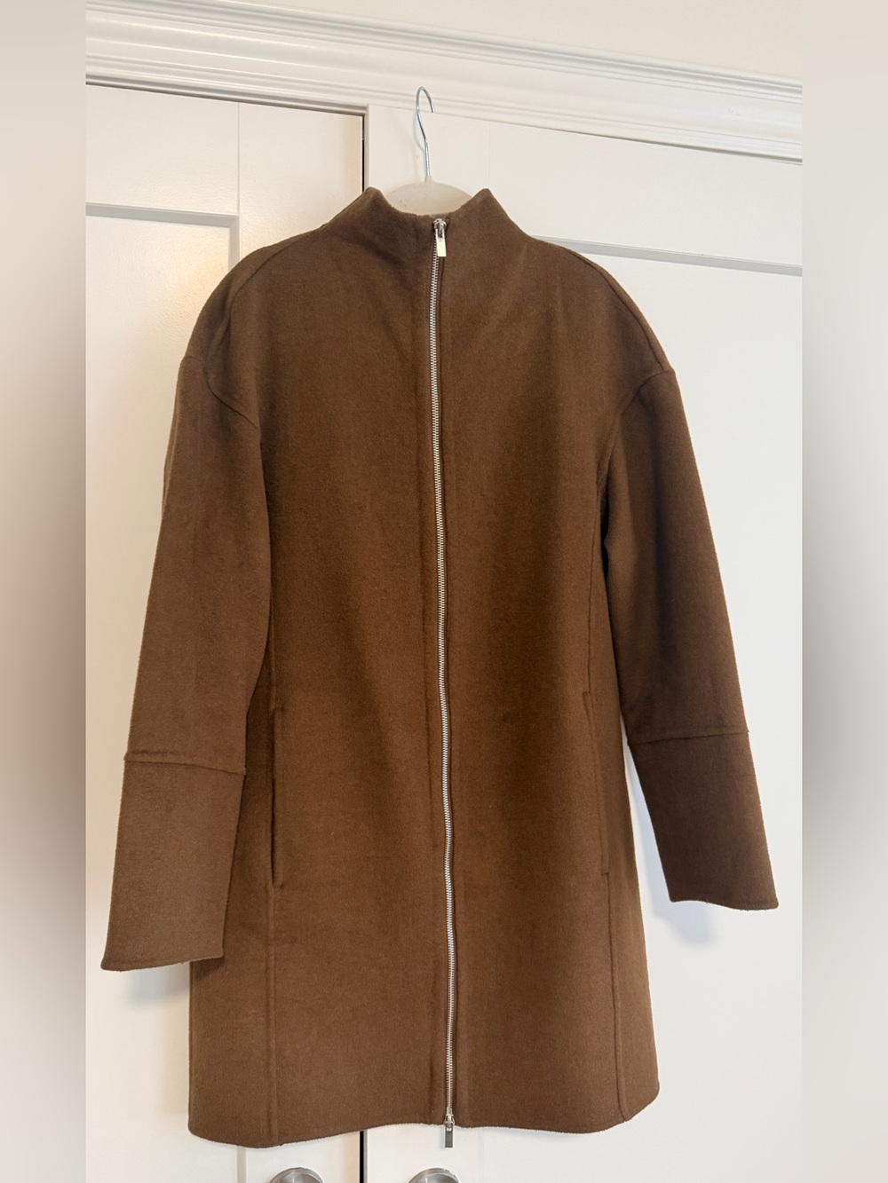 Zara women’s Brown Zip-Front wool Coat Size S Like New